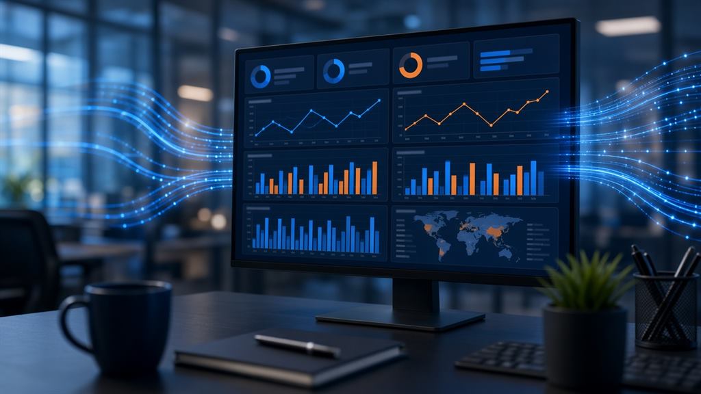 Business intelligence dashboard with charts and key performance indicators