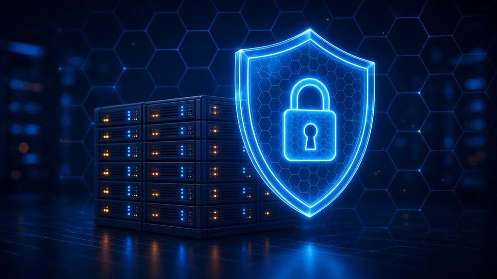 Shield protecting database infrastructure, representing database security